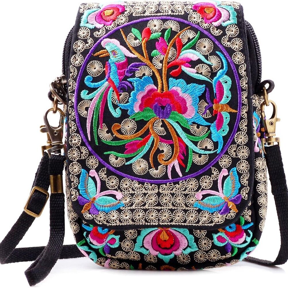 Embroidered Cute Mini Crossbody Bag For Women Small Handbags Wristlet Wallet Bag